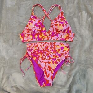 Salt & Cove Womens Bikini‎ Bathing Suit L/XL Floral Resortwear Cruise Vacation